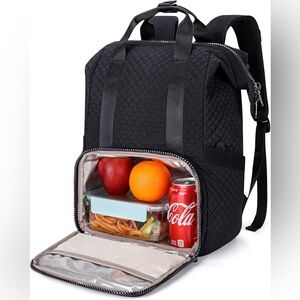 Bagsmart Quilted Black Backpack and Lunch Bag